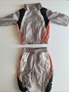Kith Kids Colorblock Windbreaker Set in Taupe, Coral, Black & Cream